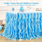 Partisky Ocean Blue Tulle Tutu Ruffle Curly Willow Table Skirt for Rectangle Table 9ft,Under The Sea Baby Shark Themed Table Cloth for Boys Girls Birthday Party or Baby Shower - Image 5