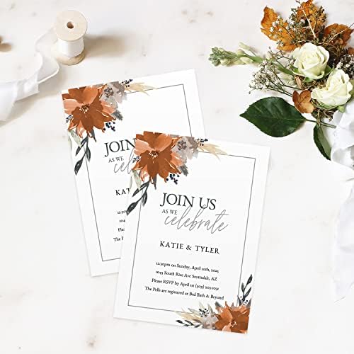 Canopy Street Indie Autumn Floral Bridal Shower Personalized Invitations / 25 Boho Custom Invitation With White Envelopes / 5 x 7 Party Invites/Made In The USA - Image 4