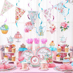 257 Pcs Tea Party Supplies Floral Paper Tea Party Decor, Pink - Image 4