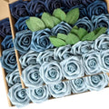 50pcs Dusty Blue Foam Fake Roses with Stems Navy Light Blue Artificial Flowers Real Looking for DIY Wedding Bouquets Bridal Shower Centerpieces Floral Arrangements Party Tables Home Decor Bulk by LCiclly