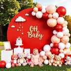 Gallety 2 Pcs 7.2 FT Red Round Backdrop Cover for 5 to 7.2ft Circle Arch Stand with Oh Baby and Happy Birthday Decal Sign - Arch Backdrop Cover for Wedding Party Photography Decoration by Creativepartyuniquedecorat