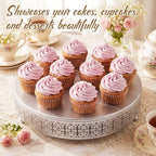 Wenqik Silver Metal Cake Stand 14 Inch with Cutting & Spatula - Image 5