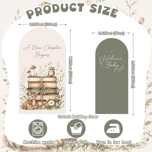 2PCS A New Chapter Begins Baby Shower Arch Backdrop Cover 6ft 7.2ft Stretchy Spandex Storybook Baby Shower Backdrop for A New Chapter Begins Pregnancy Announcement Party Supplies Photo Props - Image 2