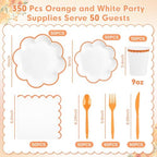 350 Pcs Orange and White Paper Plates and Napkins Set, Serve for 50 Guests - Image 2