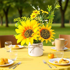 Zeyune Artificial Sunflower Potted Plants Rustic Wedding Table Centerpieces Summer Spring Kitchen Silk Yellow Flower with Plastic Pot for Home Bathroom Office Bridal Shower(6 Pcs,White,Sunflower) - Image 6