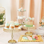 12 Pieces Gold Cake Stand Set, Vintage Cake Display Stand with Crystal Edge and Cupcake Display Tray, Dessert Table Display Set for Wedding Party Baby Shower Anniversary Celebration - Image 6
