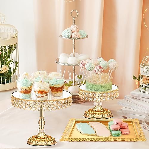 12 Pieces Gold Cake Stand Set, Vintage Cake Display Stand with Crystal Edge and Cupcake Display Tray, Dessert Table Display Set for Wedding Party Baby Shower Anniversary Celebration - Image 6