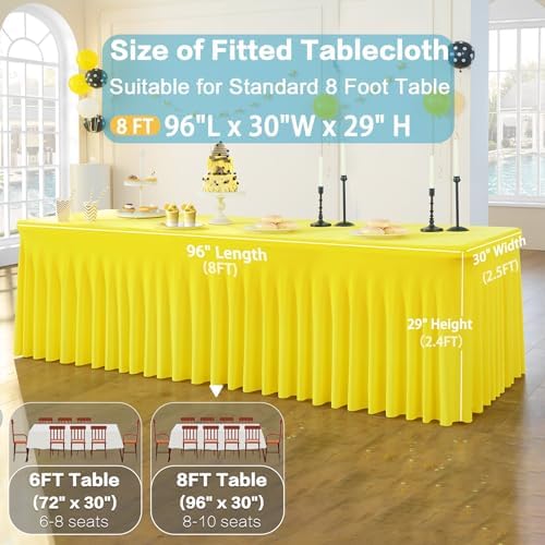 4 Pack Yellow Spandex Tablecloths for 8 Foot Rectangle Tables, Wrinkle Free Lemon Fitted Tablecover 8ft Stretchy Table Clothes with Skirt for Weddings Birthday Party Banquet Baby Shower - Image 6