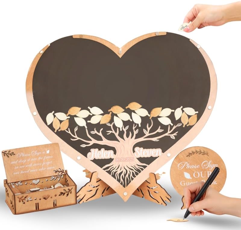 Personalized Heart Family Tree Wedding Guest Book Alternative, Rustic Boho by Handmade