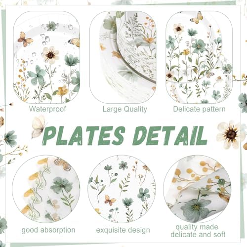 Wildflower Party Decorations, Paper Plates Napkins Cups Serve 50, Green - Image 2