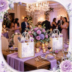 Abbylike 12 Pcs Floral Gift Bag Small Flower Tote Bag,Purple White - Image 5