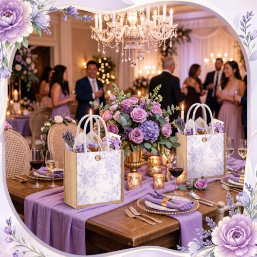 Abbylike 12 Pcs Floral Gift Bag Small Flower Tote Bag,Purple White - Image 5