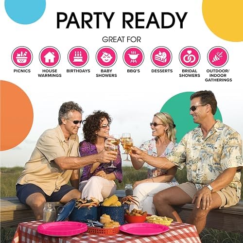 Party Solids Exquisite Hot Pink Mixed Paper Plates - 7" & 9", 200 Pack (100 each), 350 GSM - Image 6