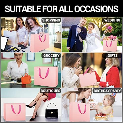 EUSOAR Large Pink Shopping Bags with Handles, 25 Pack 12.5x4.5x11 inches Gifts Wrap Bags Bulk, Retail Wrapping Bags for Wedding, Craft Grocery, Boutique, Party Favor, Business - Image 5