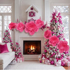 Giegxin 28 Pcs 14'' 10'' 6'' Hot Pink Christmas Paper Flowers Ornaments - Image 4