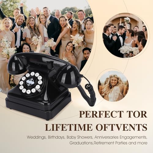 Audio Guest Book Wedding Phone,Audio GuestBook,Phone GuestBook,Bridal Shower Party Gifts, Vintage Guest Book Telephone Record Customized Voice Message for Your Wedding Party (Retro Black) - Image 3