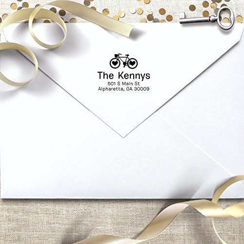 Personalized Bicycle Heart Return Address Stamp, Self Inking Name Stamp - Image 4