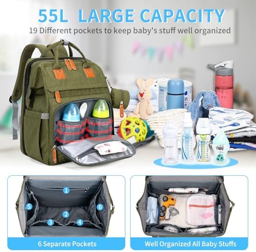KABAQOO Diaper Bag Backpack with Detachable Changing Station, Large Capacity Baby Diaper Bags for Boys & Girls, Baby Registry Search Stuff & Shower Gifts, Newborn Essentials Must Haves, Army Green - Image 2