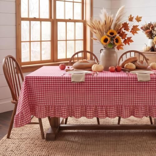 Eternal Beauty Gingham Ruffled Tablecloth Red White 60x84 Christmas Fall by EternalBeauty