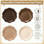 192Pcs Brown Plates and Napkins Party Supplies, Disposable 9’’ Scalloped Khaki Paper Plates Cups Napkins Forks, Gradient Party Decorations for Birthday, Baby Shower, Bridal Shower, Fall, Serves 48 - Image 3