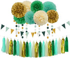 Sage-Green Beige-Gold Baby Bridal-Shower Decorations - 34pcs Rustic Wedding Tissue Pom Poms,Tassel Garland Banner,Birthday Gender Reveal Bachelorette Engagement Party Decor Bunting Lasting Surprise - Image 2