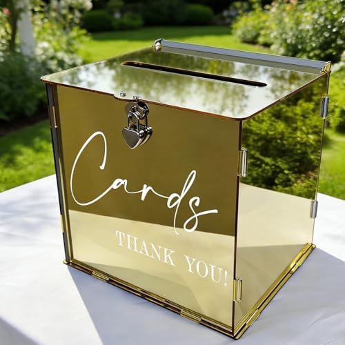 Gold Acrylic Card Box with Lock & Slot, Classy Golden Wedding Card Boxes for Reception, Luxury Monetary Envelope Gift Box for Party Graduation Birthday Anniversary Baby Shower All Occasions - Image 4