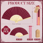 Roowest 50 Pack Paper Folding Fans Bamboo Wedding Favors, Burgundy Wine - Image 2