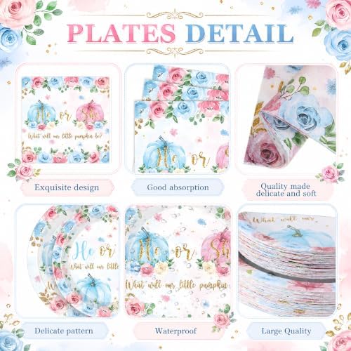 Funnymoom 250 Pcs Little Pumpkin Gender Reveal Paper Plates Napkins Cups - Image 2