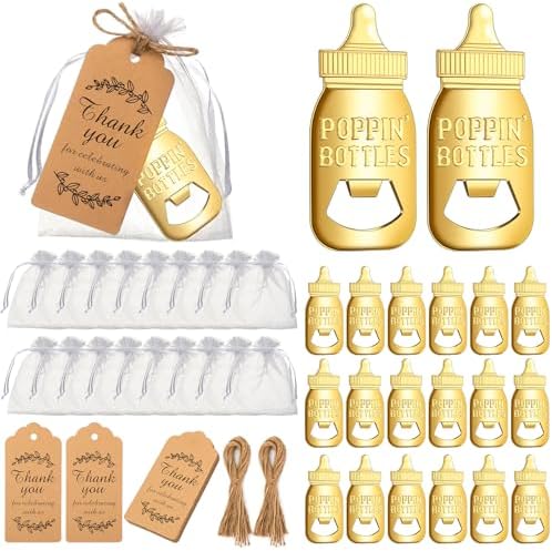 60 Pieces Baby Bottle Openers, Poppin Bottle Design for Baby Shower Favors with Thank You Gift Tag Card in Bulk by VZZNN