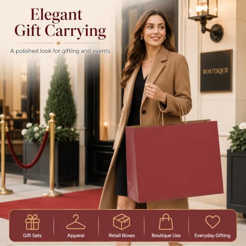 METRONIC Red Large Paper Gift Bags with Handles 16 x 6 x 12 Inch, 50 Pack - Image 4