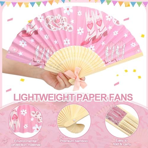 Roowest 36 Pcs Pink Cowgirl Party Favors Fans for Women, Tea Party Decor - Image 2