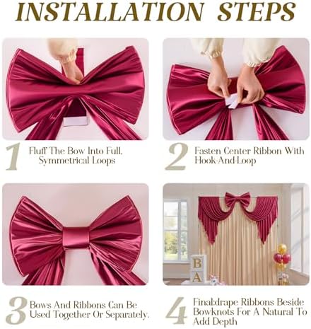 Giant Burgundy Bow for Backdrop 80x24 Inches Large Satin Ribbon Bow Wall Decor for Wedding Birthday Baby Shower Party Photo Booth, Washable Reusable Big Bow for Nursery Bedroom Door Hanging Decoration - Image 5