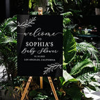 Andaz Press 16X20 Inch Black Acrylic Personalized Baby Shower Welcome Sign, Gender Neutral Large Custom Sign For Easel Stand, Rustic Laurel Leaves Baby Shower Decorations Neutral, Acrylic Welcome Sign - Image 3