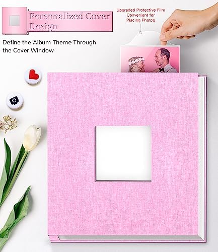 Artfeel Photo Album Self Adhesive Scrapbook Album for 3x5 4x6 5x7 8x10 Pictures,60 Pages Linen Cover with Display Window DIY Photo Book,Ideal Gifts for Family Travel Wedding Baby - Image 2