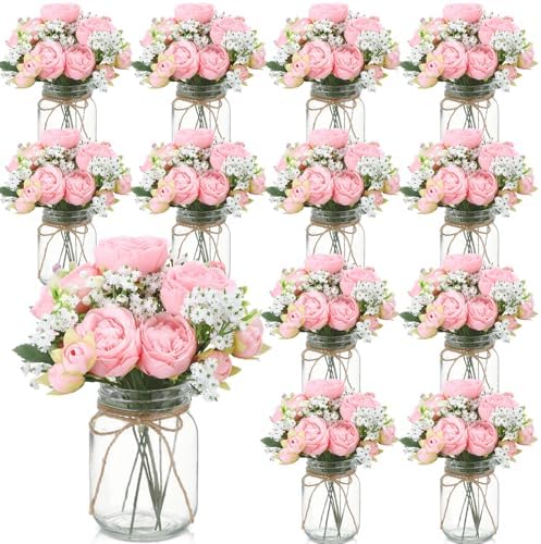 Zeyune 12 Sets Mason Jar Flowers Centerpiece Table Decorations,Light Pink by Zeyune