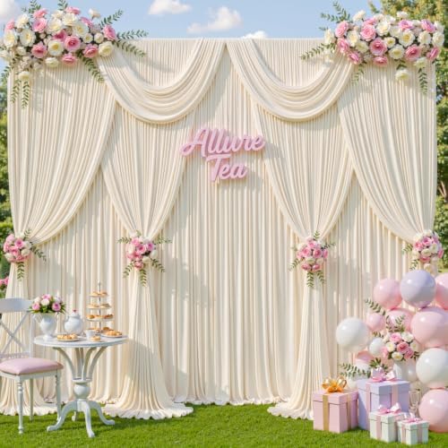 10ft x 10ft Beige Backdrop Curtains, Beige Cream Drapes for Backdrop Fabric - Image 6