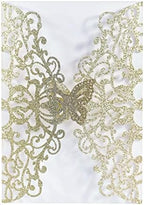 50sets Glitter Laser Cut Lace Flora Wedding Invitation Cards with Butterfly and Envelopes for Bridal Shower Engagement Quinceañera Wedding Invite (Only invitation Cards, Glitter Light Gold) - Image 2