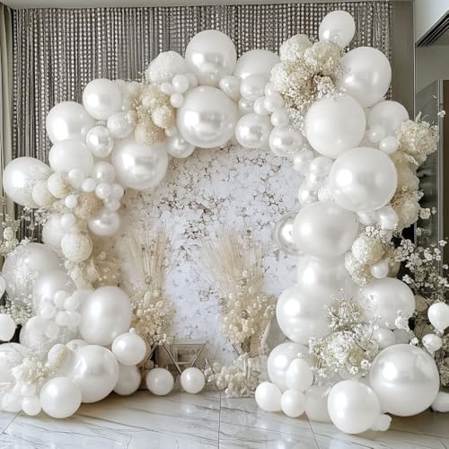 Green White Balloon Garland Double Stuffed Different Sizes 18/12/5in Pearl White Balloon Arch Kit For Wedding Birthday Chritmas Baby Shower Party Decorations - Image 2