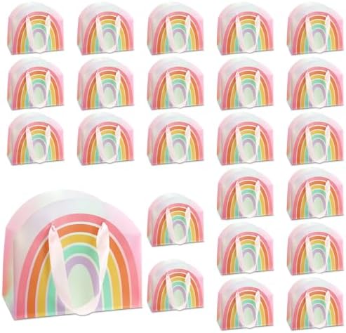 AmazingSpark 24 Pcs Rainbow Party Favor Bags 7.9 x 6.7 x 3.9 Inch Rainbow Gift Goodie Bags with Handles Colorful Treat Candy Gift Wrap for Birthday Baby Shower Wedding Party Favors Supplies - Image 6