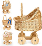 12.4 Inch Wicker Baby Carriage Handmade Wicker Stroller for Baby Shower Cute Woven Rattan Flower Basket with Handle for Floral Arrangement Photo Props Wedding Party Decor Centerpieces by Unknown