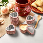 48 Pcs Pink Mexican Heart Shaped Tins with Clear Lids Organza Bags Thanks Cards De Barro Mexicanos Empty Candle Candy Boxes Cielito Lindo Party Decorations for Wedding Gifts Fiesta Party Favors - Image 4