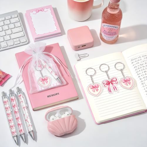 96 Pcs Pink Bow Baby Shower Favors for Guest 24 Set Bow Coquette Notebook and Pen with Keychain & Gift Bag, Girls Pink Party Supplies Bridal Shower Gender Reveal Gifts Birthday Party Decorations - Image 5