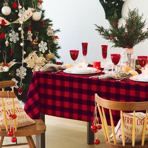 Hiasan Red and Black Plaid Tablecloth Waterproof, 2 Pack, 60 x 120 inch - Image 6