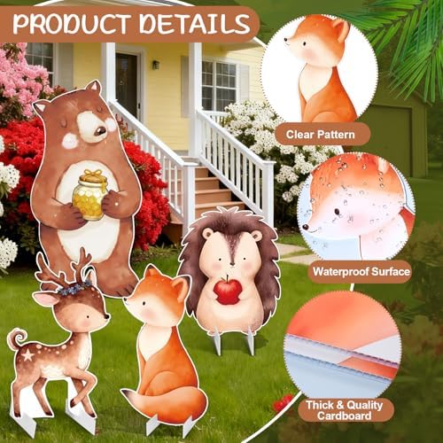 Woodland Animals Party Decorations, 4 Pack 31" x 16" Large Woodland Animals Cardboard Cutouts Stand Up, Forest Theme Photo Booth Props for Birthday Party Baby Shower Classroom Decoration - Image 4