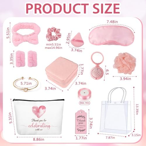 79 Pcs Baby Shower Game Prizes for Winners, Spa-Inspired Gift Set with "Thank You"-Makeup Bag, Jewelry Box, Eye Mask & Gift Bags for Baby Shower Game Prizes Wedding Bridal Shower Favors (Pink) - Image 5