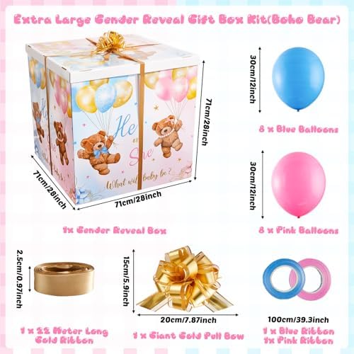gisgfim 28 Inches Extra Large Gender Reveal Gift Box Kit Balloon Boho Bear - Image 2