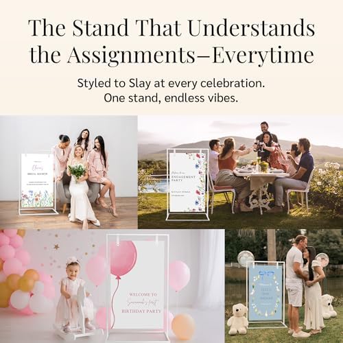 White Wedding Welcome Sign Stand with Holder - Elegant Metal Easel Display for Seating Chart, Reception Signs, Welcome Board - 30+ Customizable designs for Baby, Bridal Shower - Versatile Party Sign Holder - Image 5
