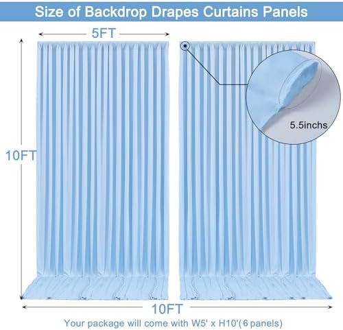 30x10ft Baby Blue Backdrop Curtain for Wedding Parties Wrinkle Free Fabric Light Blue Drapes Backdrop Decoration for Baby Shower Birthday Photography Decoration 6 Panels, 5ft x 10ft - Image 5