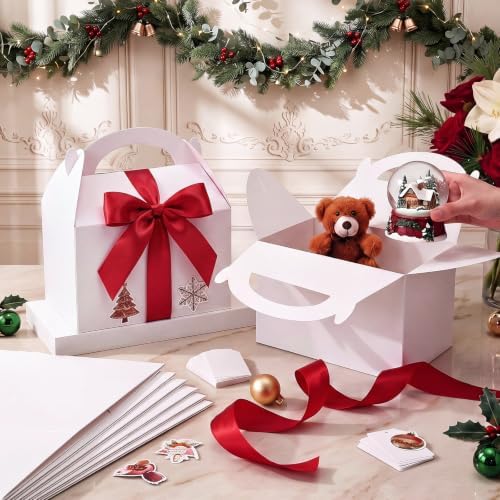 Maitys 24 Set Large Gable Boxes with Handle Ribbon and Tag, White, Red - Image 4