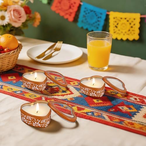 48 Pcs Brown Mexican Heart Shaped Tins with Clear Lids Organza Bags Thanks Cards De Barro Mexicanos Empty Candle Candy Boxes Cielito Lindo Party Decorations for Wedding Gifts Fiesta Party Favors - Image 5